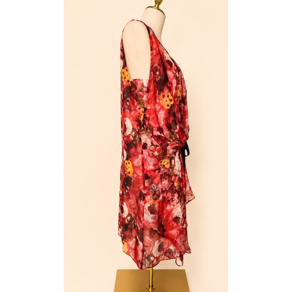 NWT Sundance, Women's, Red Floral, Silk, V-Neck, Tie Waist, Dress Size 10 - Picture 8 of 12